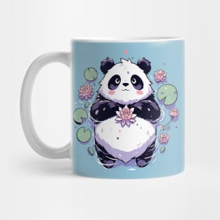 Cute Anime Panda Bear Bath With Water Lily Mug